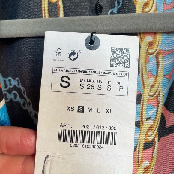 ZARA NWT BLOGGER FAVE Blue & Orange Chain Print Scarf Midi Shirt Dress Sz S - Picture 12 of 13